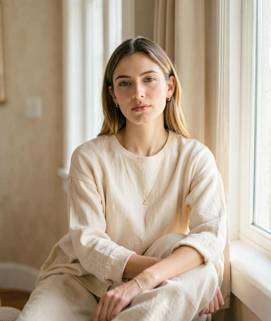 Look editorial con joyería minimalista seleccionada por Lázuli